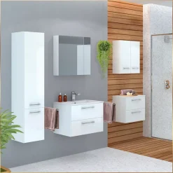 Biała Szafka pod Umywalkę Łazienkowa 80x40 Wysoki Połysk Cichy Domyk