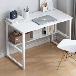 Białe biurko komputerowe nowoczesne loft z półką 100 cm