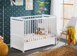 Białe Łóżeczko Dziecięce Drewniane z Szufladą i Materacem DREAM PLUS