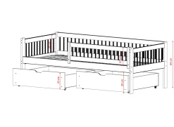 Białe łóżko z szufladami na kółkach EDI 80x160 drewniane z barierkami
