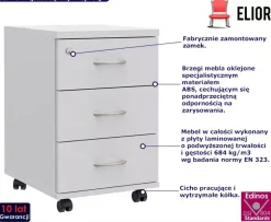 Biały kontenerek biurowy z kluczykiem - Sarnix