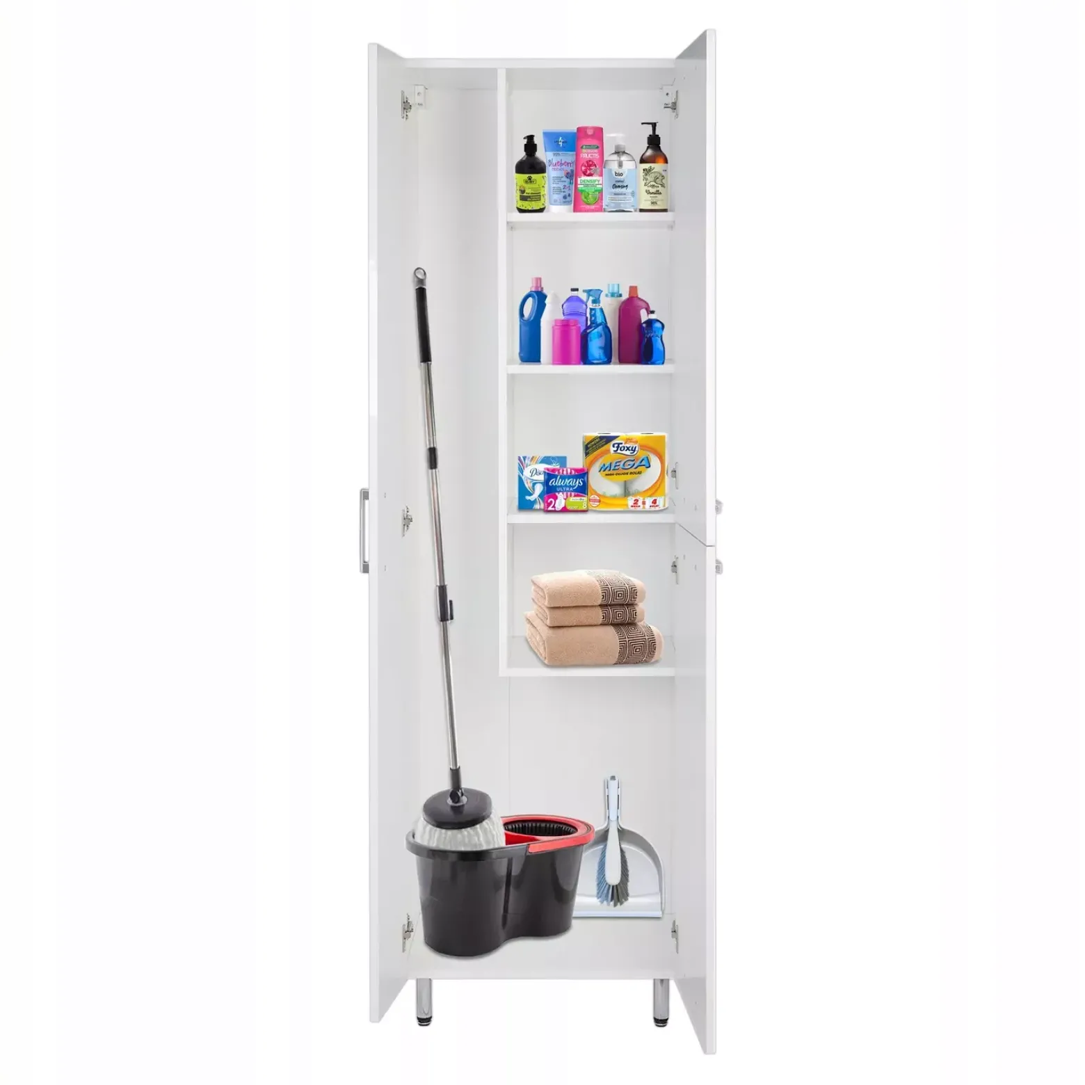Biały Słupek Łazienkowy na mop 55x180 Front Połysk Szafka