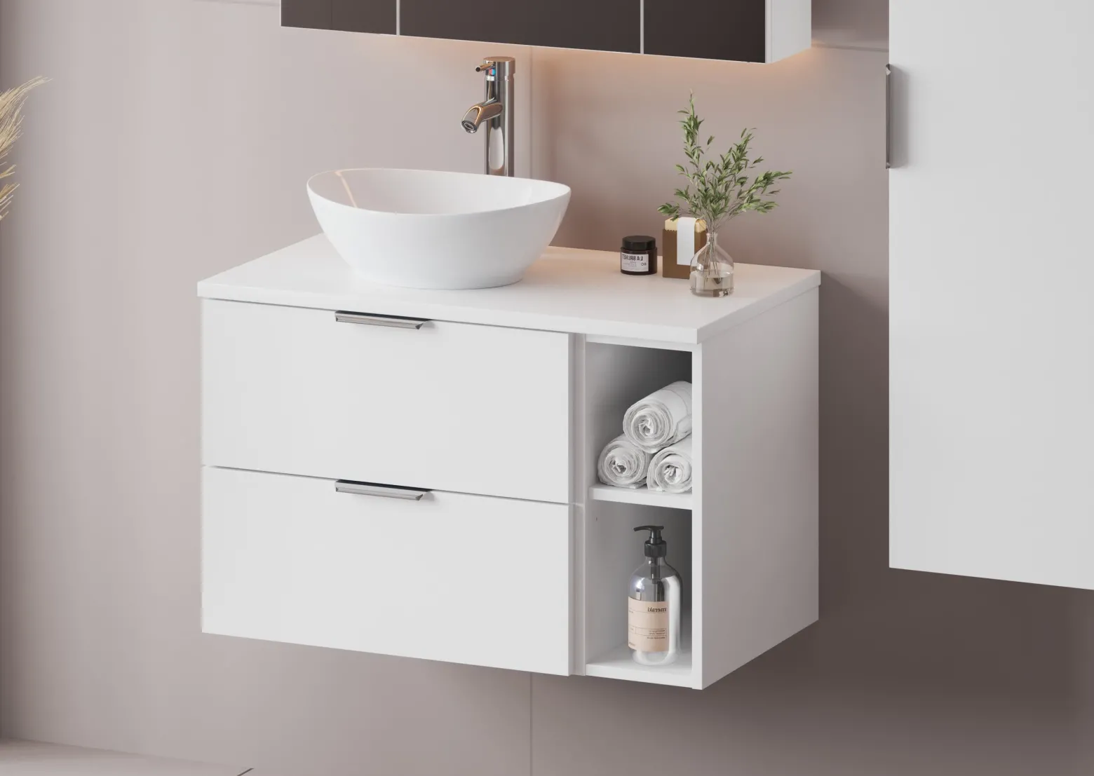 Biały Zestaw do Łazienki 80cm Szafka Regał Blat Pile