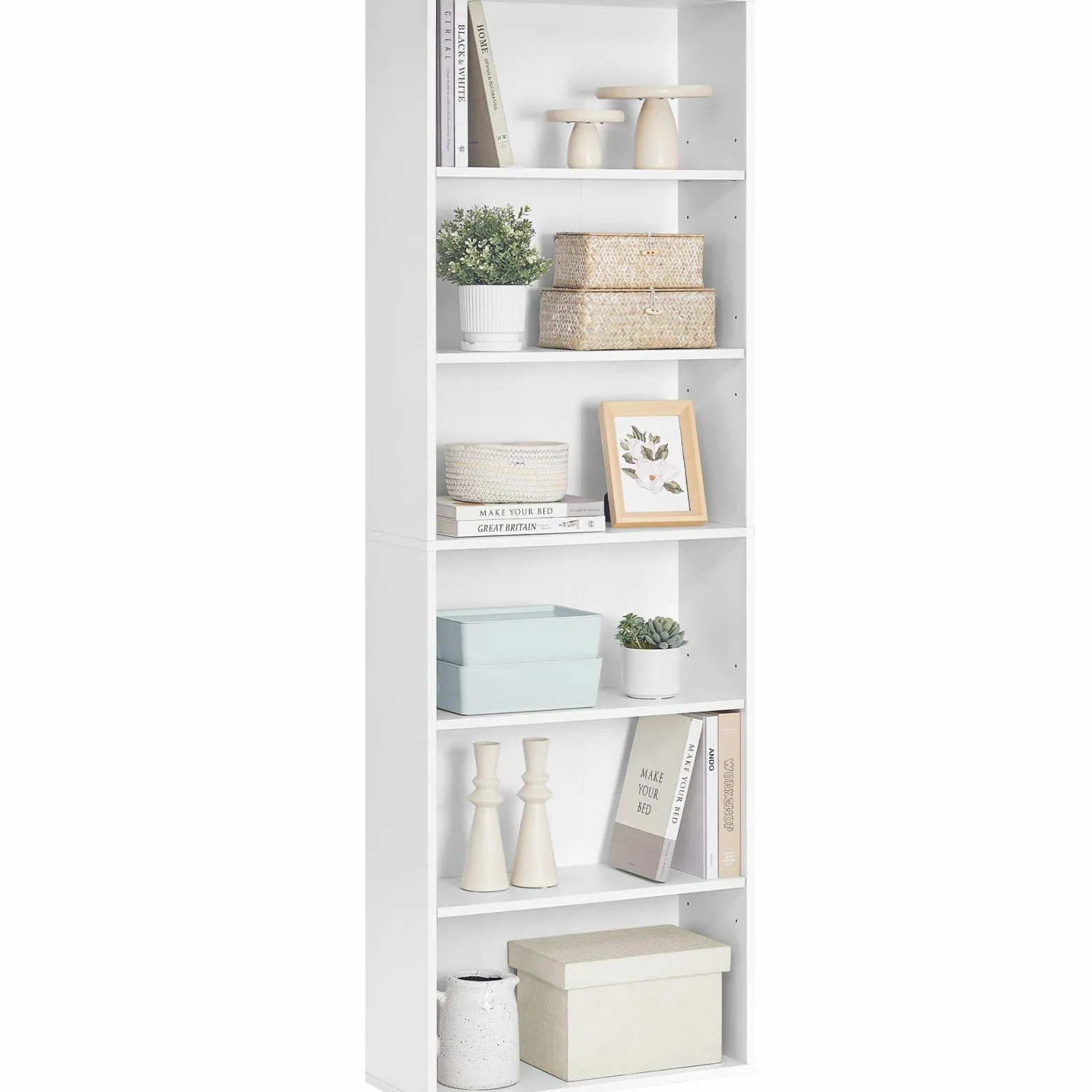 Biały regał na książki 6 półek 178 5 cm 60x24 cm regulowane półki matowy