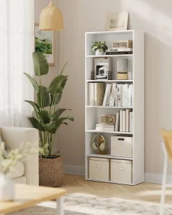 Biały regał na książki 6 półek 178 5 cm 60x24 cm regulowane półki matowy
