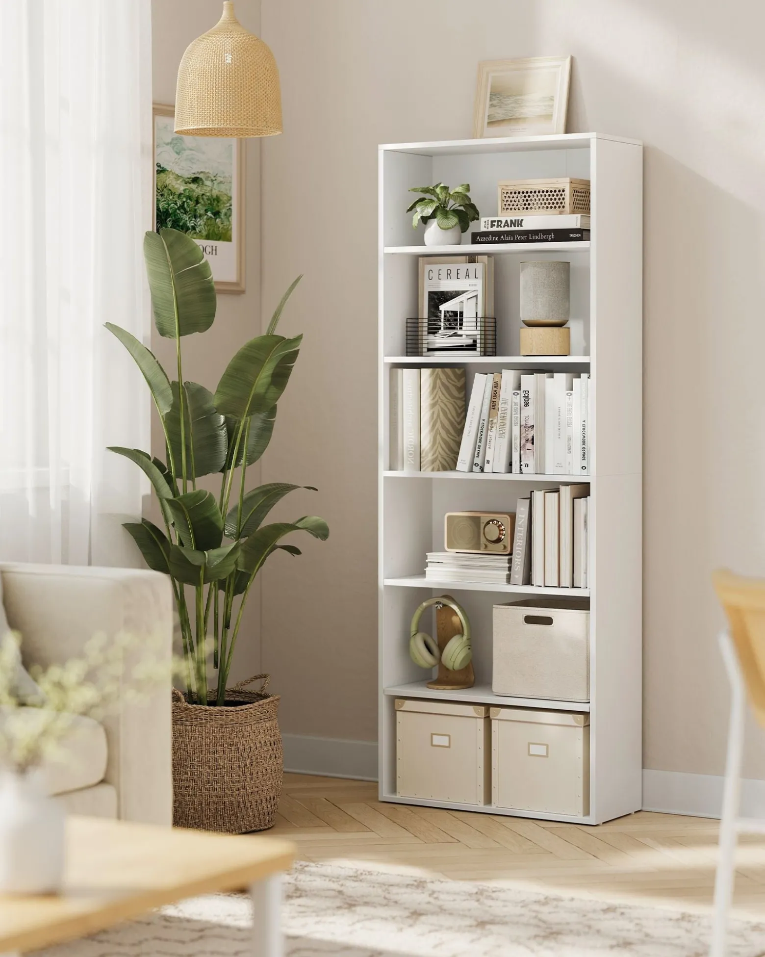 Biały regał na książki 6 półek 178 5 cm 60x24 cm regulowane półki matowy