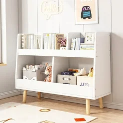 Biały regał na książki zabawki dla dzieci stojąca biblioteczka 60cm