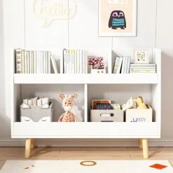 Biały regał na książki zabawki dla dzieci stojąca biblioteczka 60cm