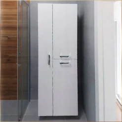 Biały Słupek Łazienkowy na mop 55x180 Front Połysk Szafka