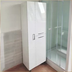 Biały Słupek Łazienkowy na mop 55x180 Front Połysk Szafka