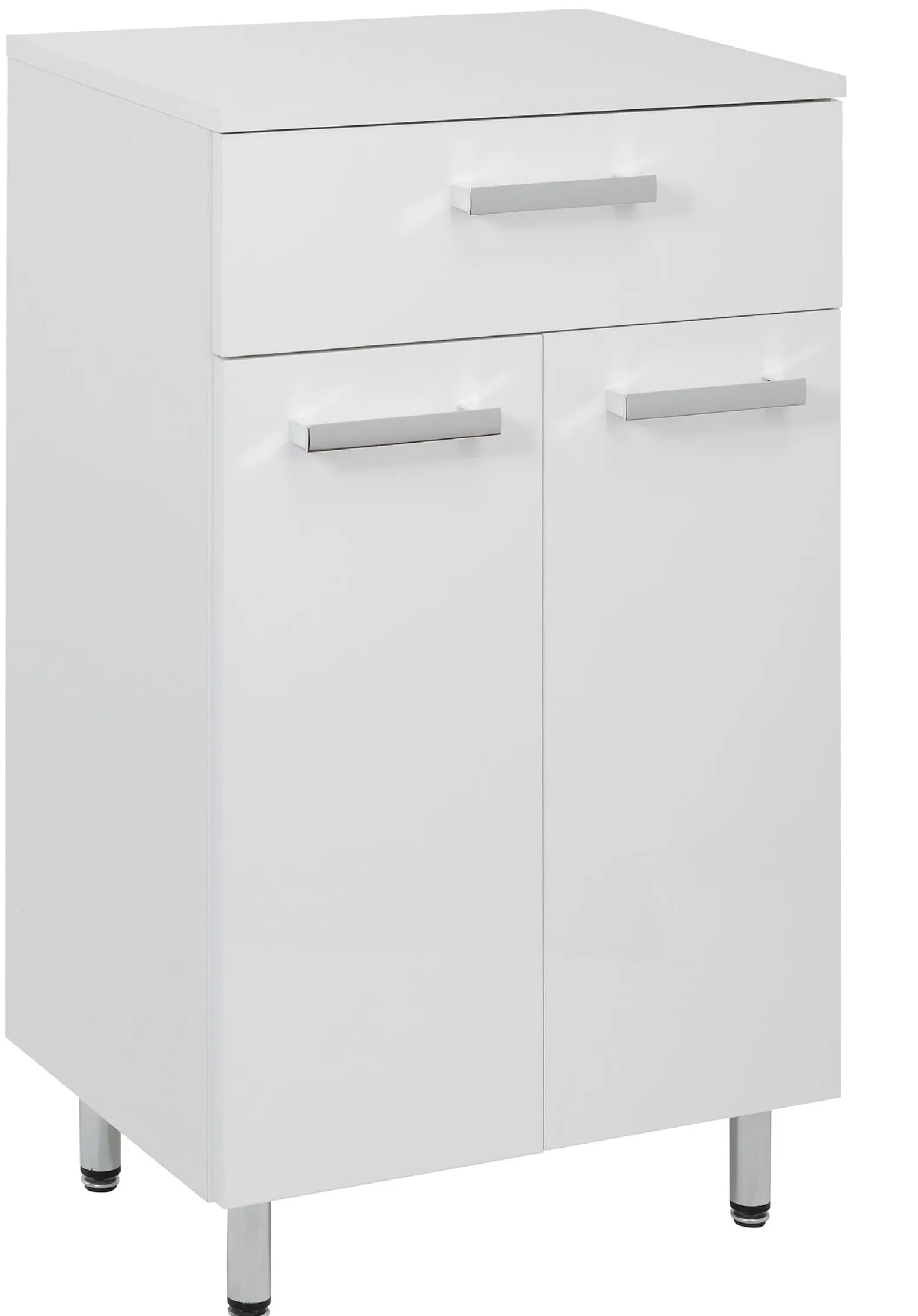 Biały Zestaw do Łazienki 55cm Szafka z Umywalką Słupek 50cm Komoda