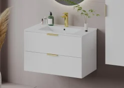 Biały Zestaw do Łazienki 80cm Szafka z Umywalką Słupek Pile