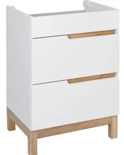 Biały Zestaw Mebli Łazienkowych 60cm Szafka z Umywalką Półsłupek Lustro