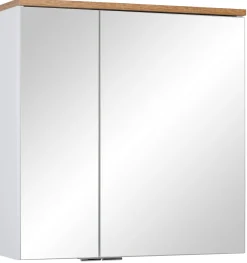 Biały Zestaw Mebli Łazienkowych 60cm Szafka z Umywalką Półsłupek Lustro