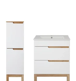Biały Zestaw Mebli Łazienkowych 60cm Szafka z Umywalką Półsłupek Spek