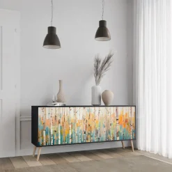 BIRCH KALEIDOSCOPE Komoda 3 drzwi Czarna-Bukowa skośna