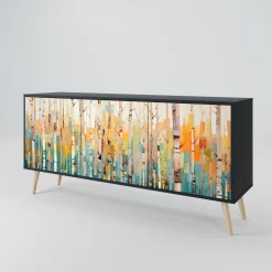 BIRCH KALEIDOSCOPE Komoda 3 drzwi Czarna-Bukowa skośna