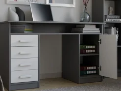 Biurko Ada Antracyt Biały 125 Cm 4 Szuflady Szafka Półki Do Biura Pokoju