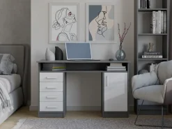Biurko Ada Antracyt Biały 125 Cm 4 Szuflady Szafka Półki Do Biura Pokoju