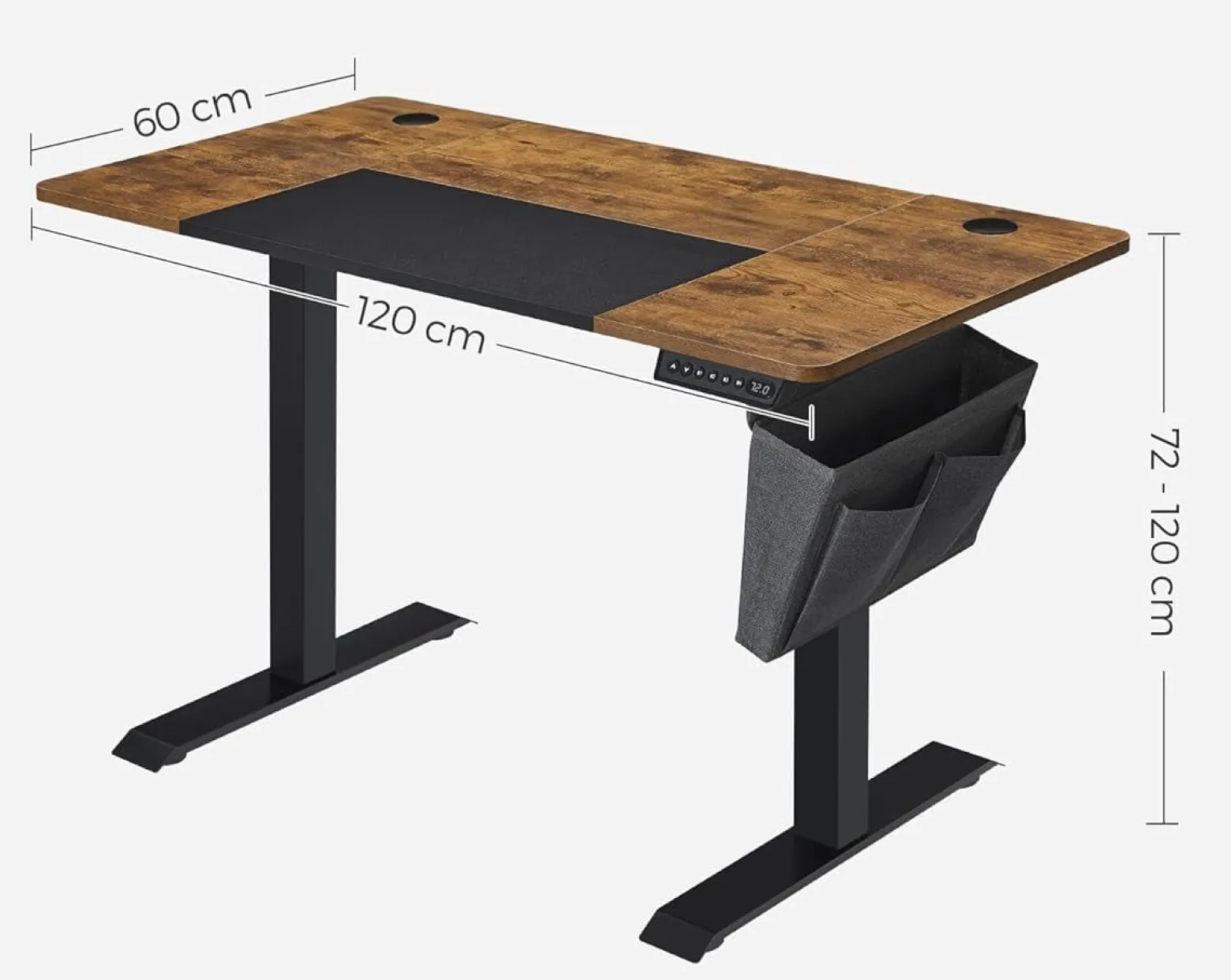 Biurko elektryczne 120x60 cm z regulacją wysokości 72-120 cm