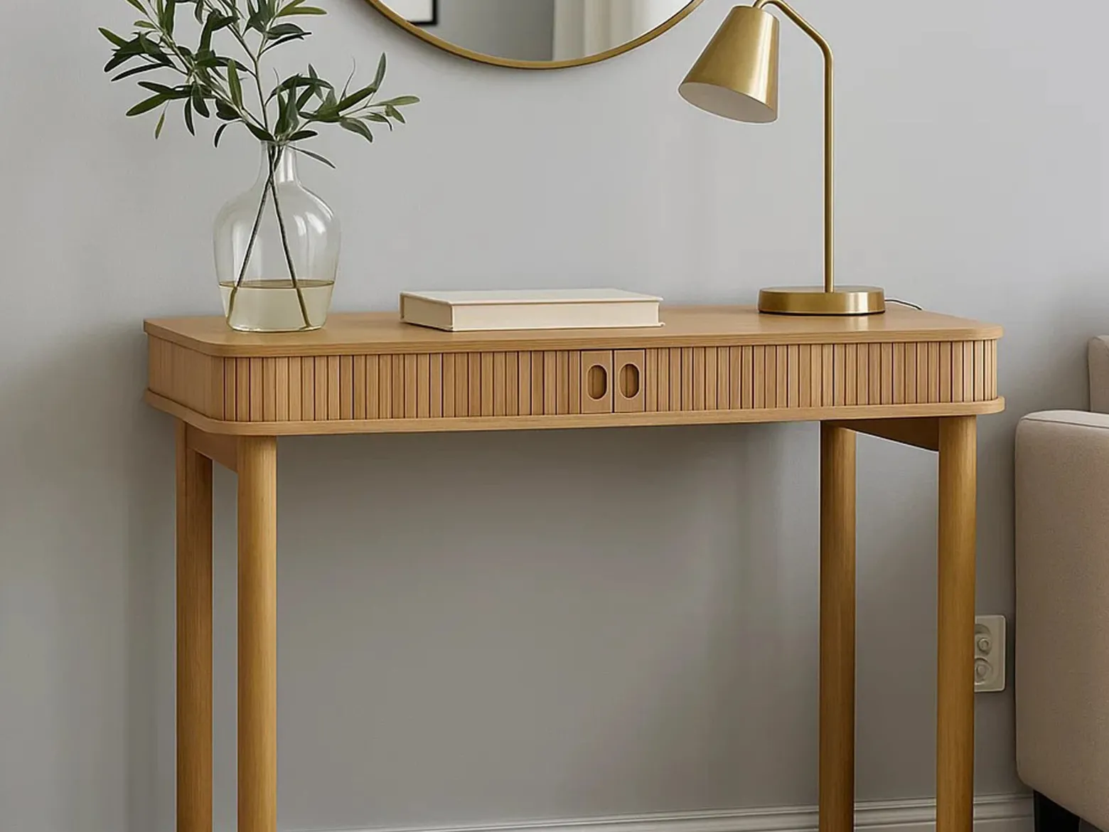 Biurko Ligna 100 cm z półką lamelowe, Oak lacquered