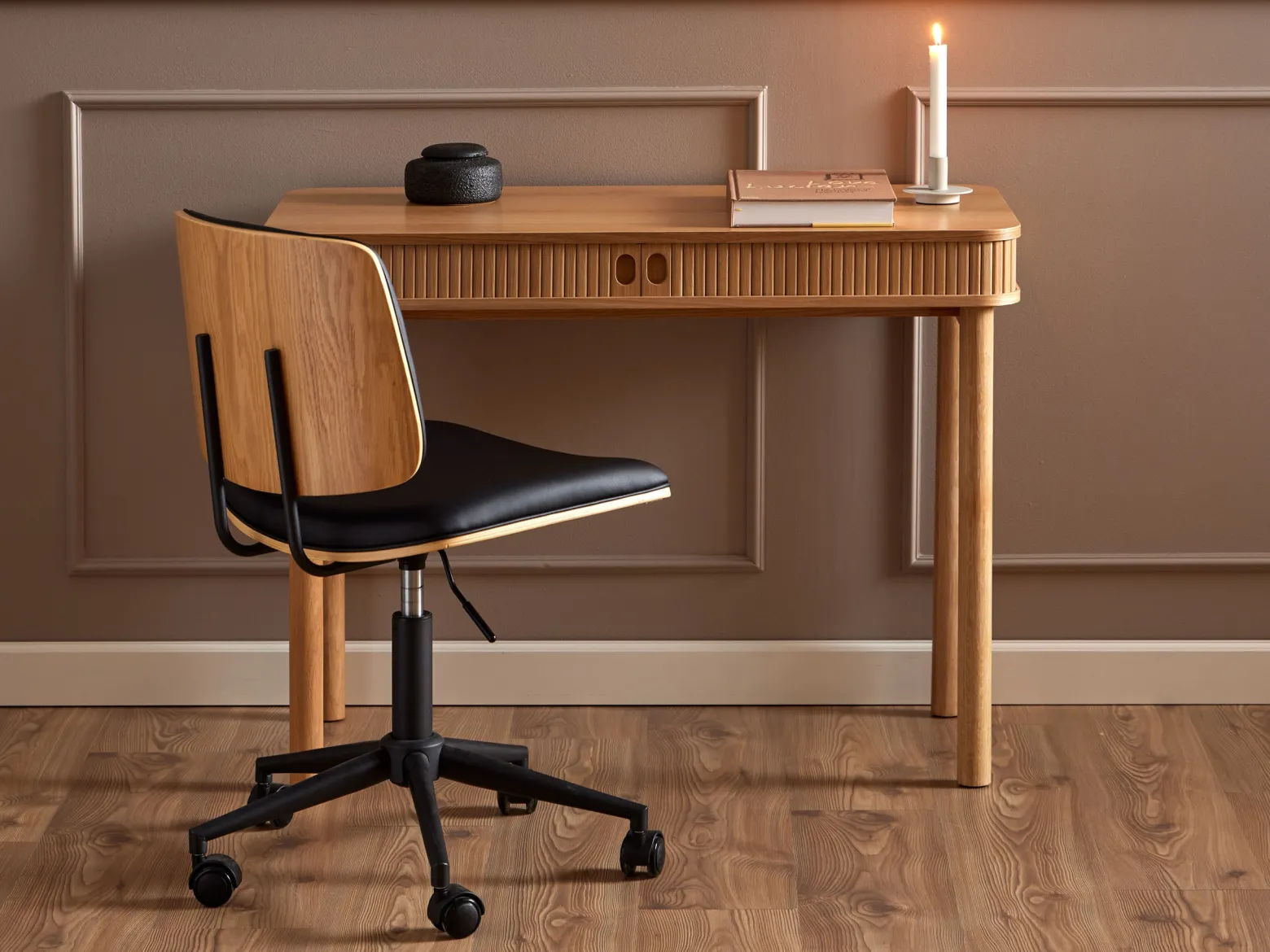 Biurko Ligna 100 cm z półką lamelowe, Oak lacquered