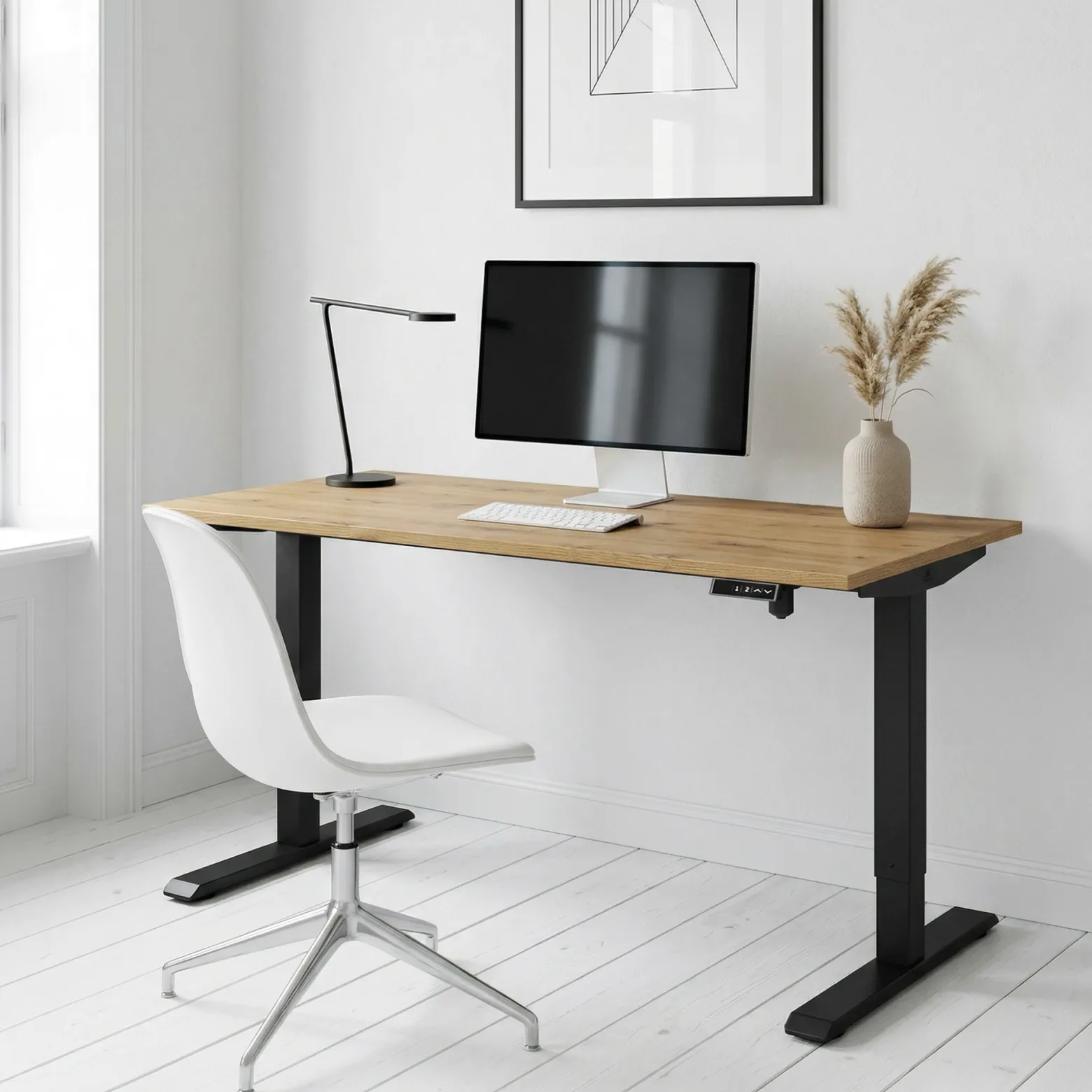 Biurko FLEXI 118cm regulowane podnoszone komputerowe - Dąb Artisan / Czarny
