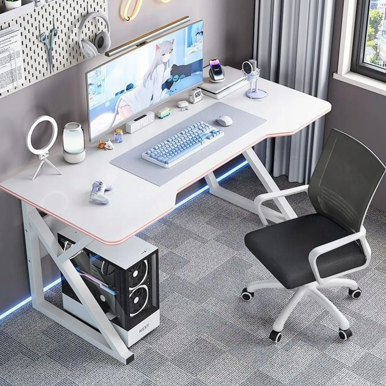 Biurko gamingowe dla gracza komputerowe białe nowoczesne loft 120 cm