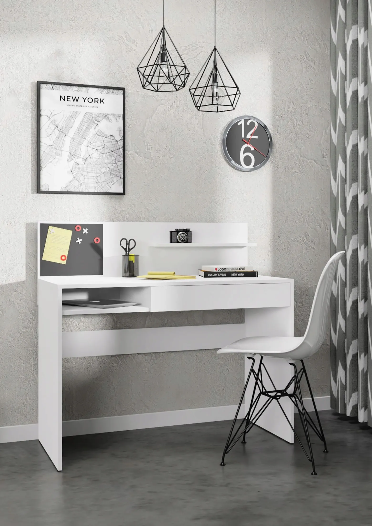 Biurko MAGNET białe 110cm tablica schowek szuflada