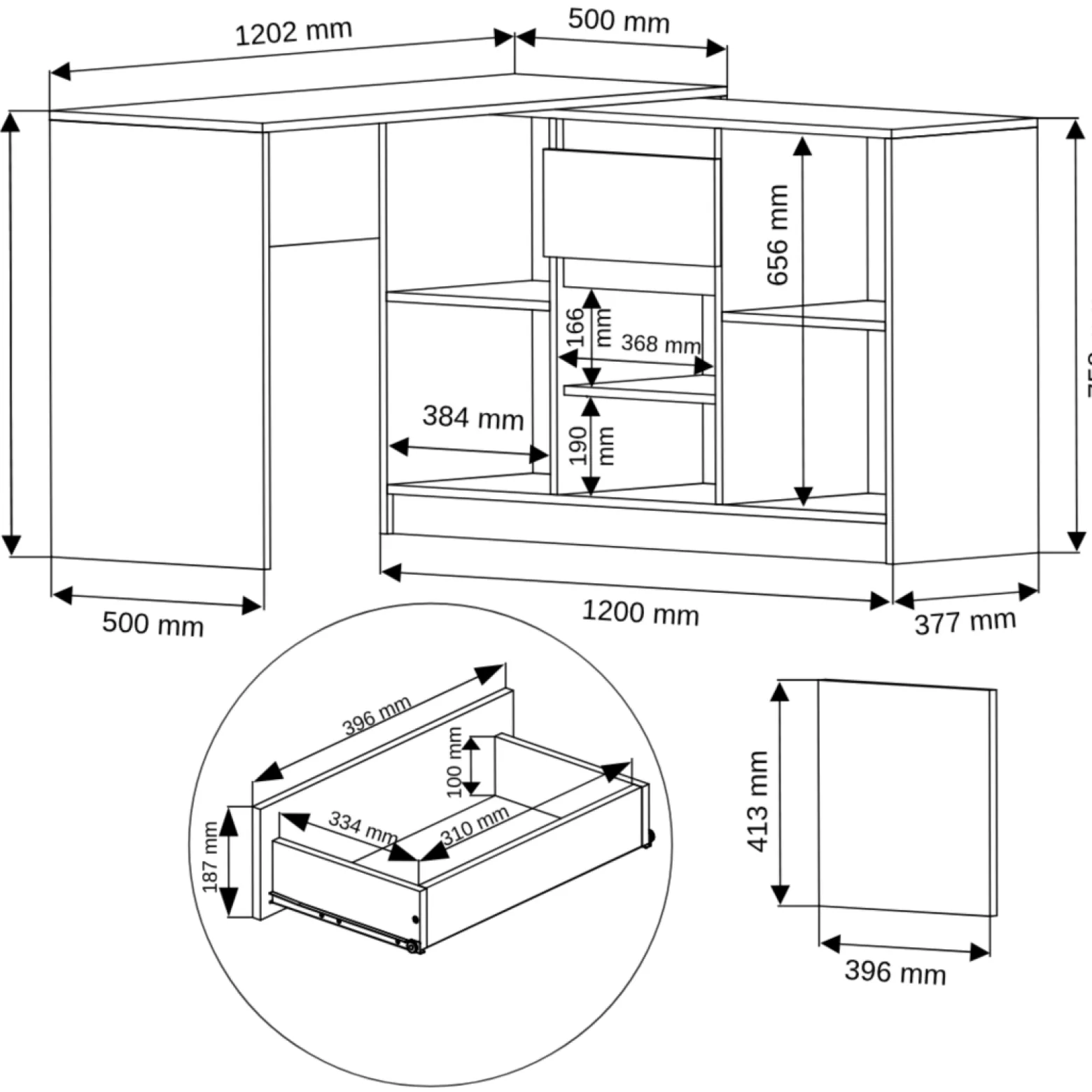 Biurko narożne komoda zestaw 120 cm FRAMIRE N-14 sonoma