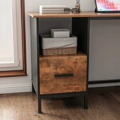 Biurko narożne komputerowe vintage ciemny brąz praktyczne