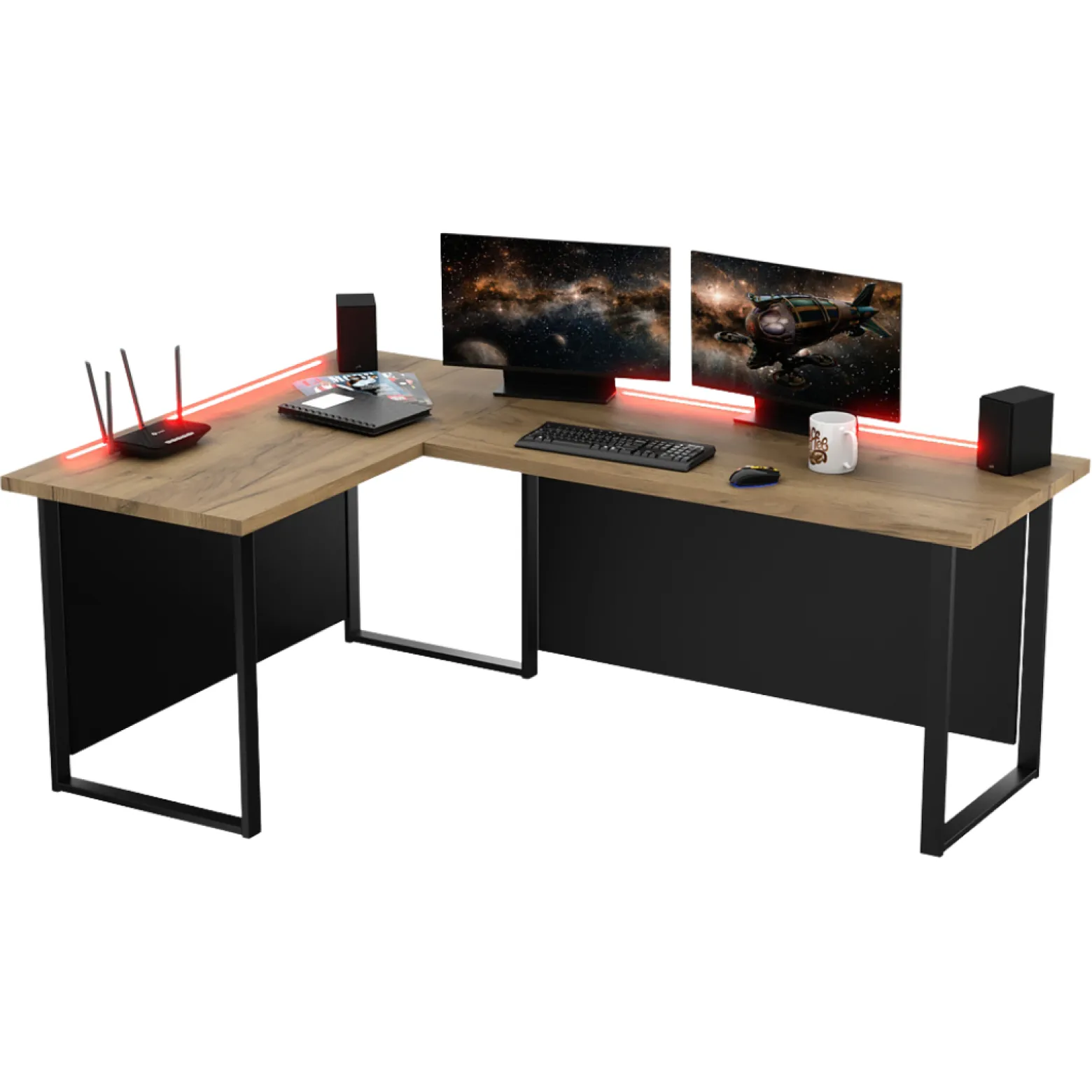 Biurko Narożne Vini Złoty Craft Lewostronne 18Mm Blenda Led