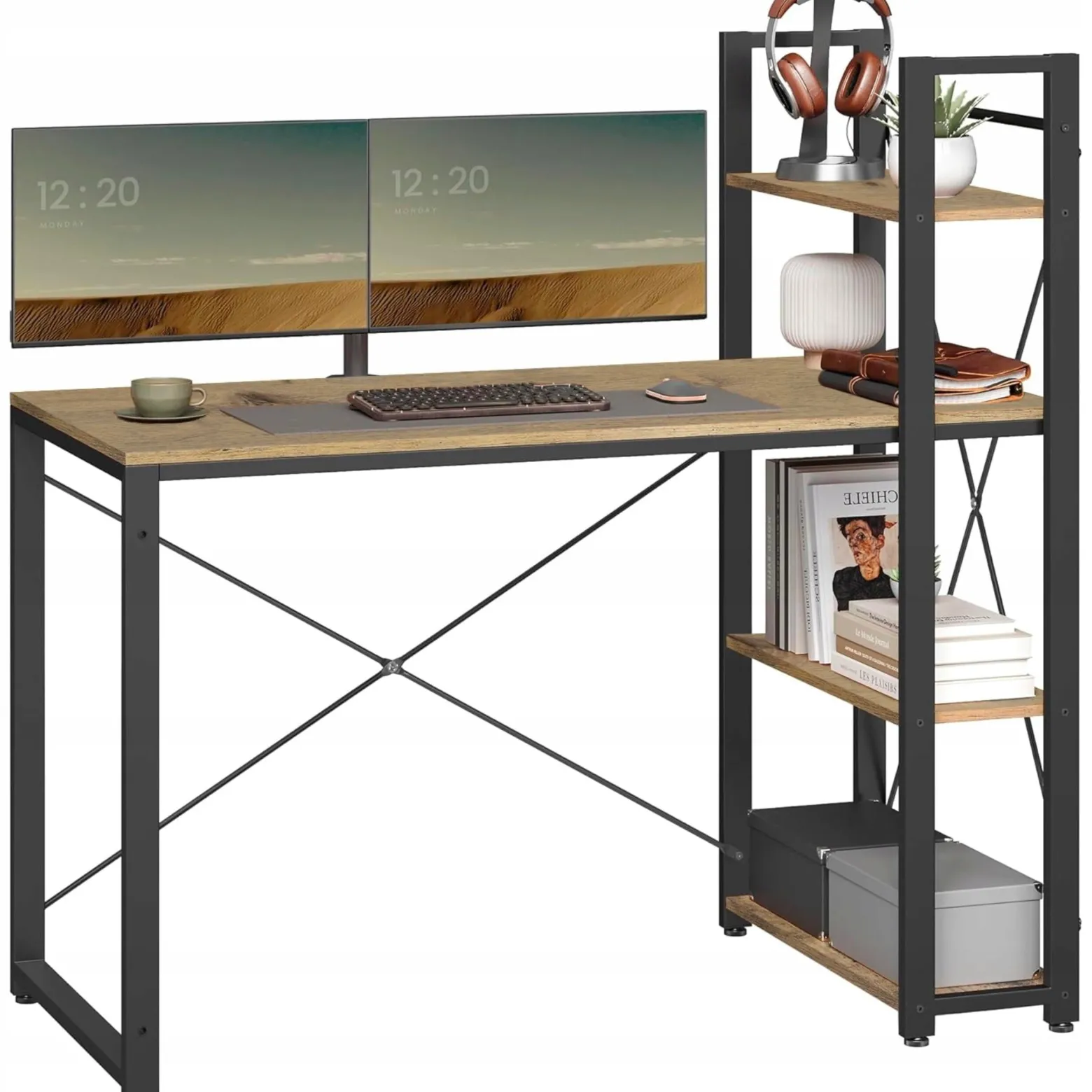 Biurko pod komputer z półkami gamingowe industrialny loft rustykalny regał