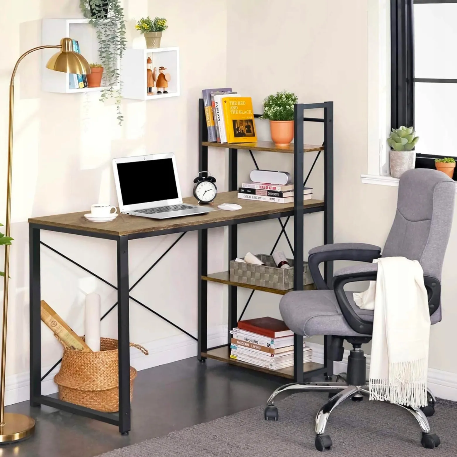 Biurko pod komputer z półkami gamingowe industrialny loft rustykalny regał
