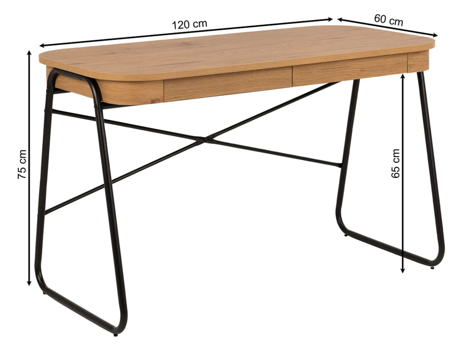Biurko RAVEN Oak 120 cm loftowe z szufladami