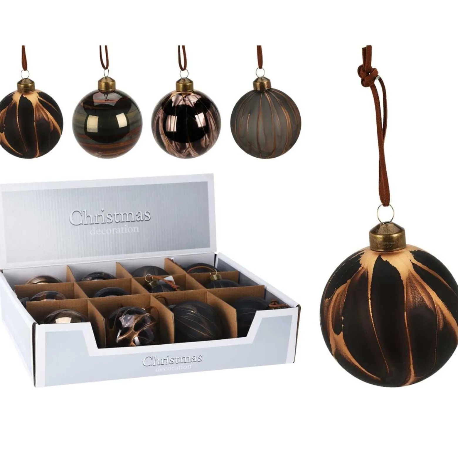 Bombki choinkowe szklane imitacja Marmuru 8cm - 12 szt