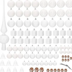 Bombki choinkowe 101 szt. biały zestaw choinkowy