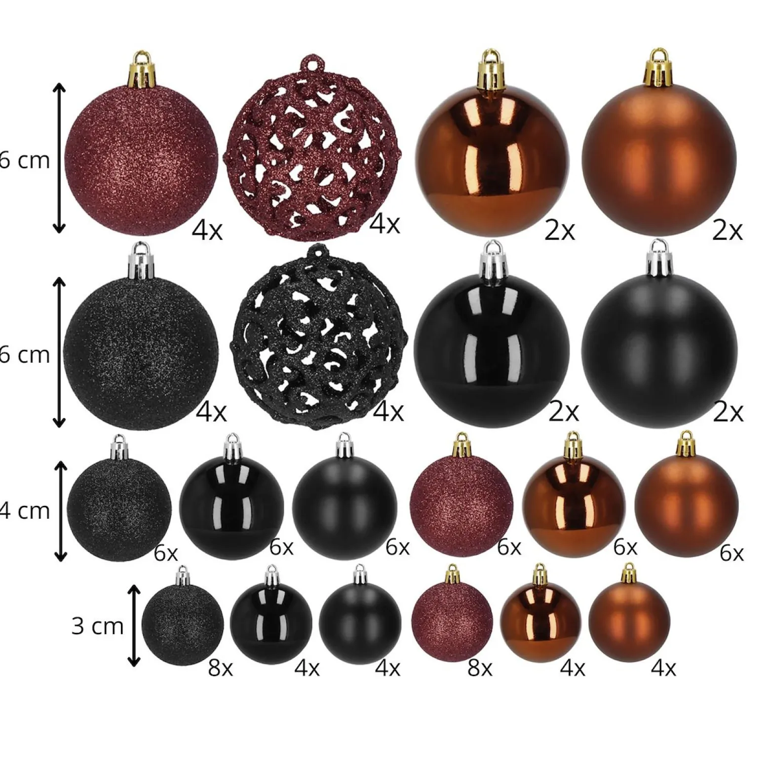 Bombki choinkowe 100 szt. ozdoby świąteczne zestaw 3/4/6 cm