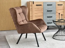 Brązowy Welurowy Uszak Noel Do Salonu W Stylu Modern