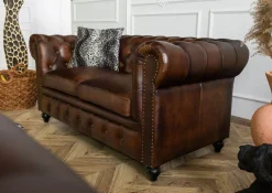 CHESTERFIELD Sofa #102 Skóra naturalna 162x82x76 cm