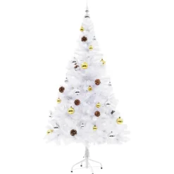 Choinka Sztuczna z Lampkami LED i Bombkami Biała Sztuczna Choinka 150 cm