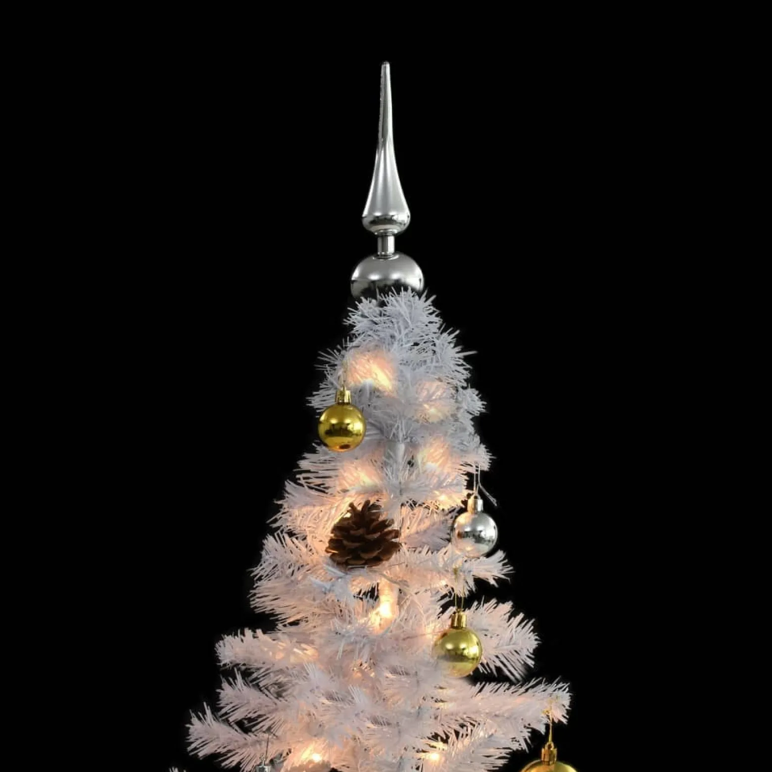 Choinka Sztuczna z Lampkami LED i Bombkami Biała Sztuczna Choinka 150 cm