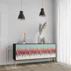 CHROMA CONTOURS Komoda 3 drzwi Czarna-Bukowa skośna