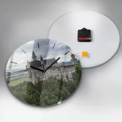 Cichy Zegar Dekoracyjny ścienny Zamek w Neuschwanstein fi30