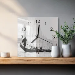 Cichy zegar 30x30 Łódź Wenecka nowoczesny na ścianę