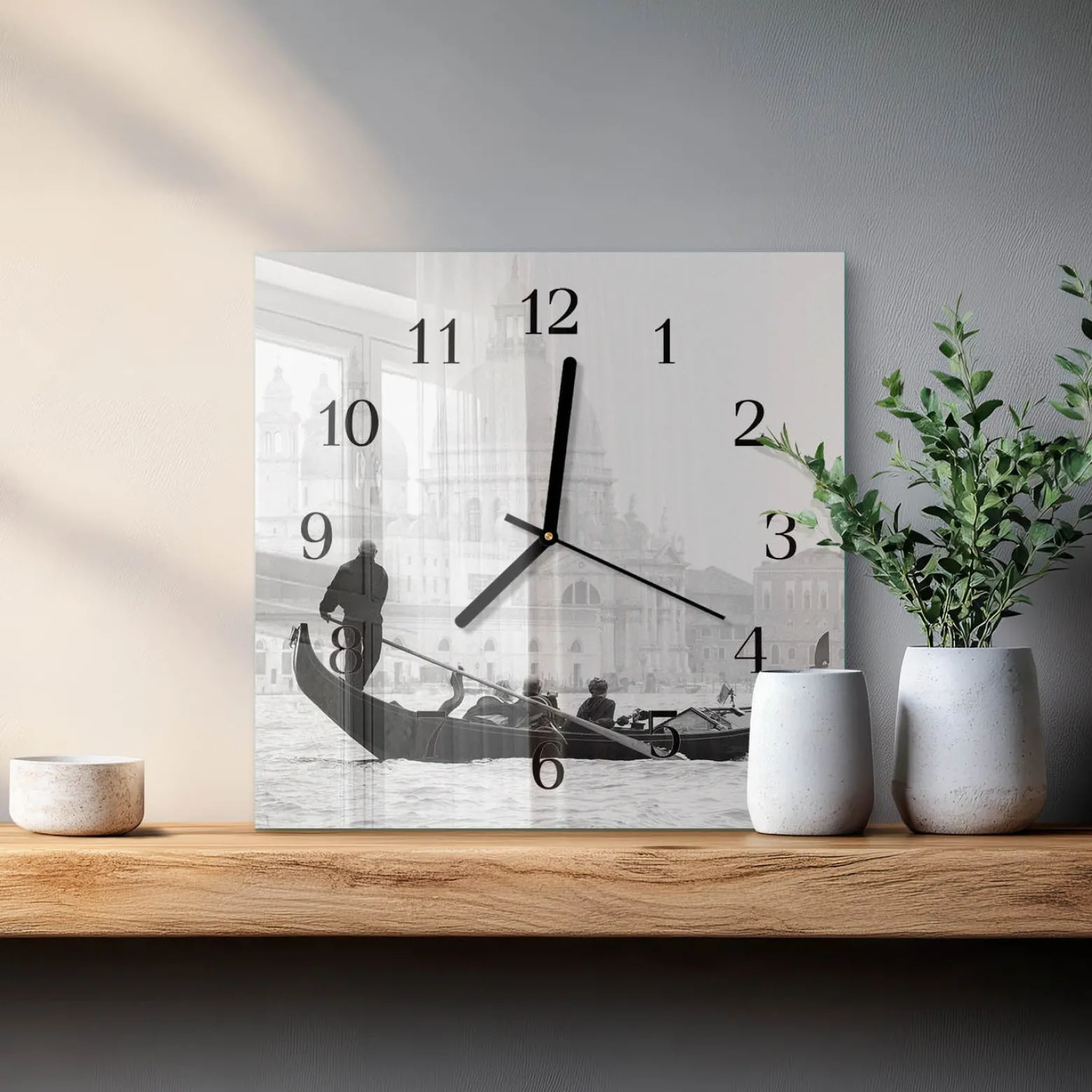 Cichy zegar 30x30 Łódź Wenecka nowoczesny na ścianę