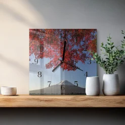 Cichy zegar 30x30 Liście Górskie ozdobny ścienny