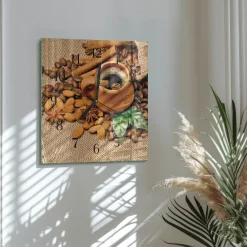 Cichy zegar 30x30 Migdały Cynamonowe ozdobny ścienny