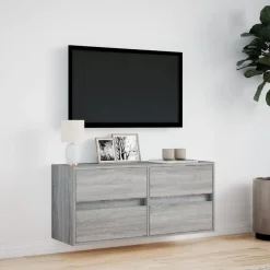 Ścienna szafka TV z LED szary dąb sonoma 100x31x45 cm