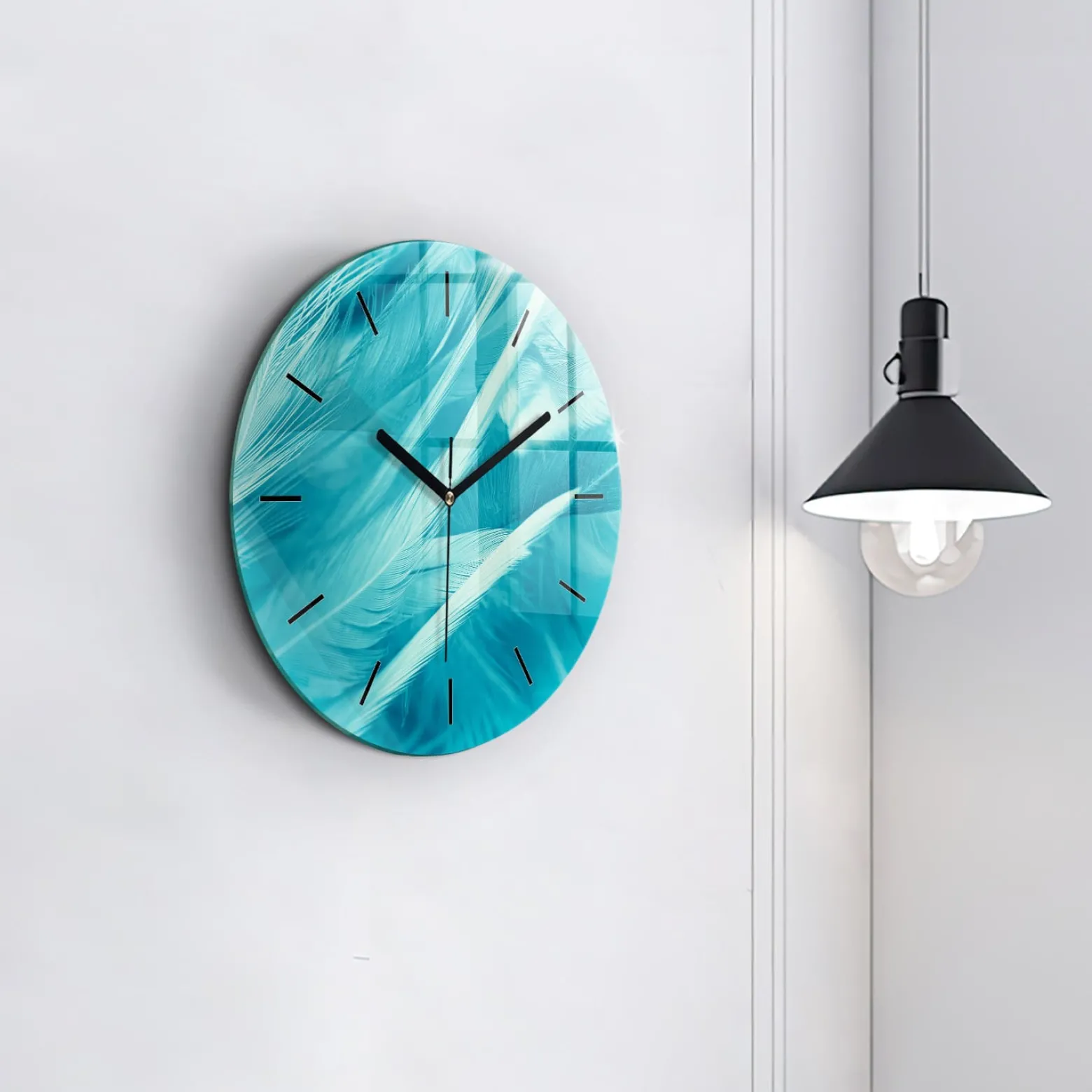 Ścienny Zegar szklany ozdobny Zielono turkusowe vintage